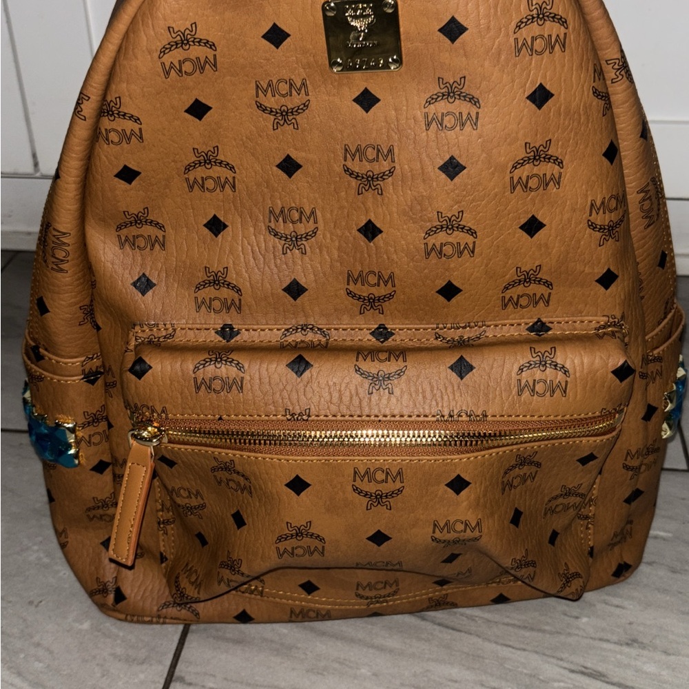 MCM Tan Backpack with Black Accents